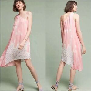 Anthropologie Maeve Womens  Size 10 Avalonne Pink 100% Silk One Shoulder Dress